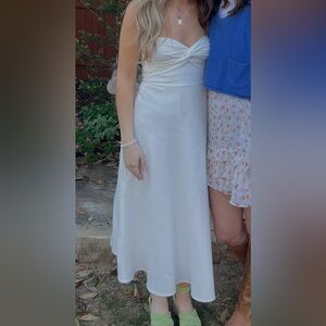 Petal & Pup Ivory Strapless Twist-Front Maxi Dress